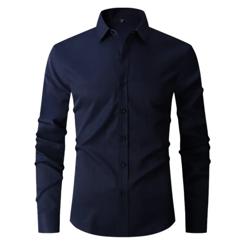 Men's Classic Long Sleeve Standard-fit Dress Shirts Formal Business Social Simple Basic Design White Work Office Casual Shirt