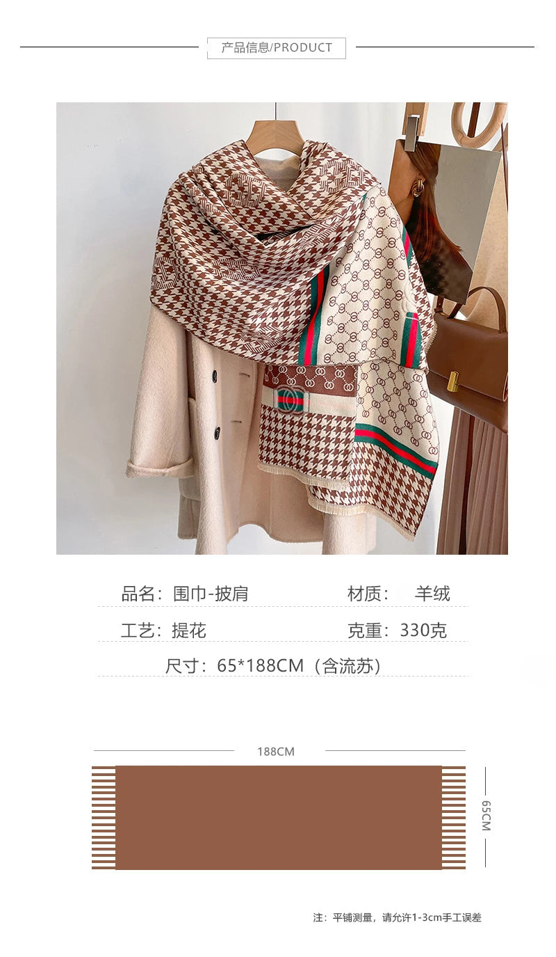 Fashion Scarf Women Luxury Shawl Printed Double-Sided Warm 100% Cashmere Elk Classic Surgical Scarf Size 180cm Scarf