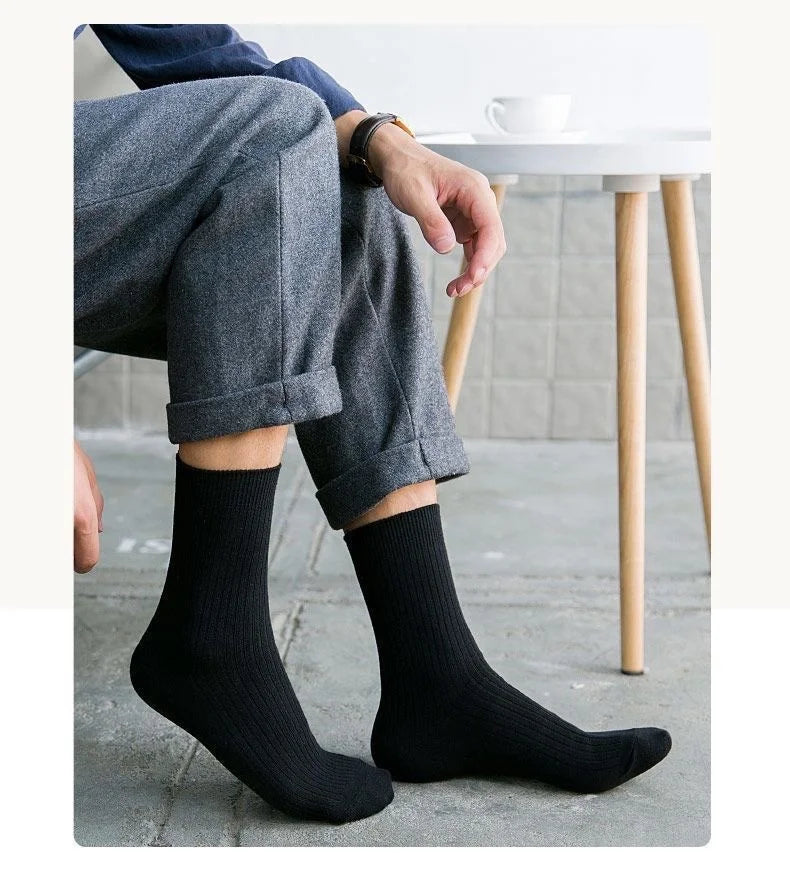 3pairs Men's Cotton Socks Casual Breathable Men's Solid Color Black High-Quality Socks Office Business Sok