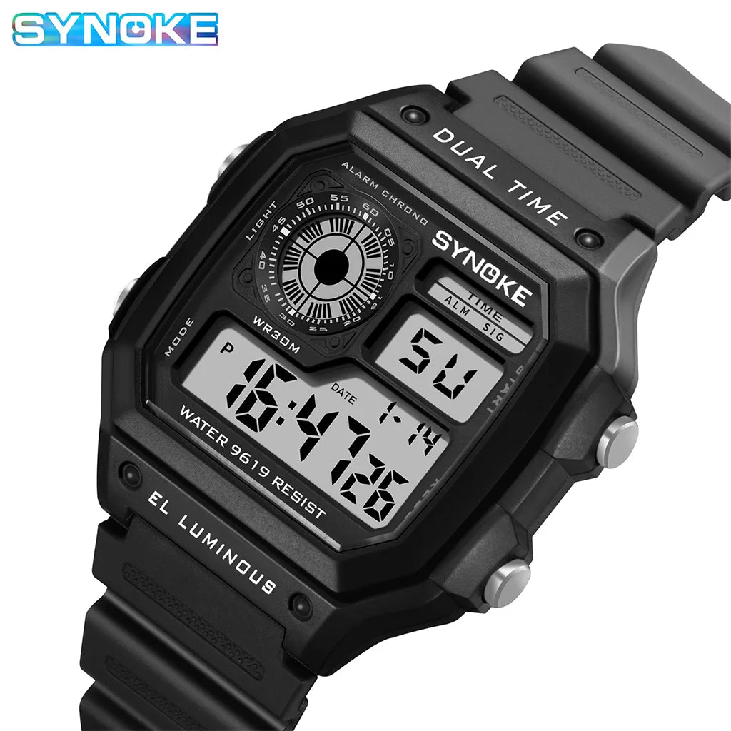 SYNOKE Outdoor Military Digital Watch For Men Fashion Retro Men Watch Sports Waterproof Men Watch Multifunctional Luminous